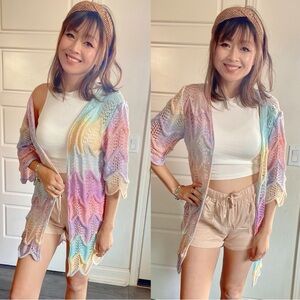 NWT! BellanBlue Pastel Rainbow Open-Front Cardigan